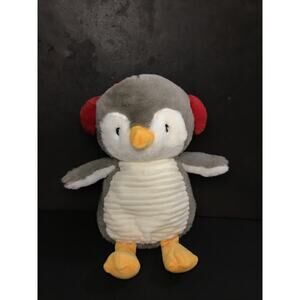 SPARK CREATE IMAGINE Gray Penguin in Ear Muffs Crinkle Rattle 12" Plush Baby Toy